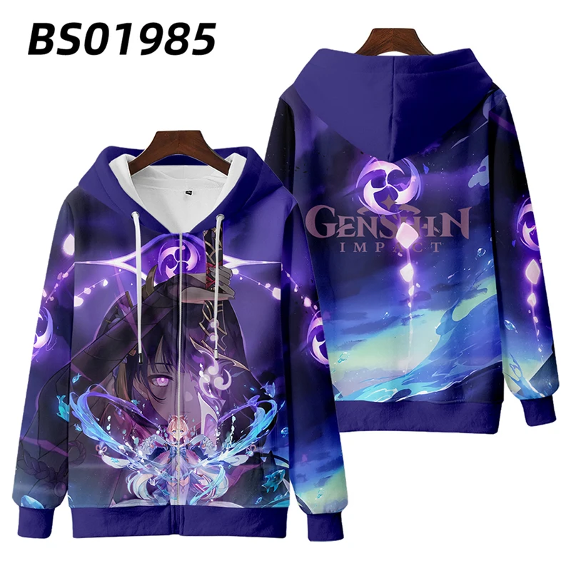 Game Genshin Impact Raiden Shogun 3D Print Zipper Hoodies Men Women Fashion Oversized Hoodie Kids Sweatshirt Tracksuit Clothing