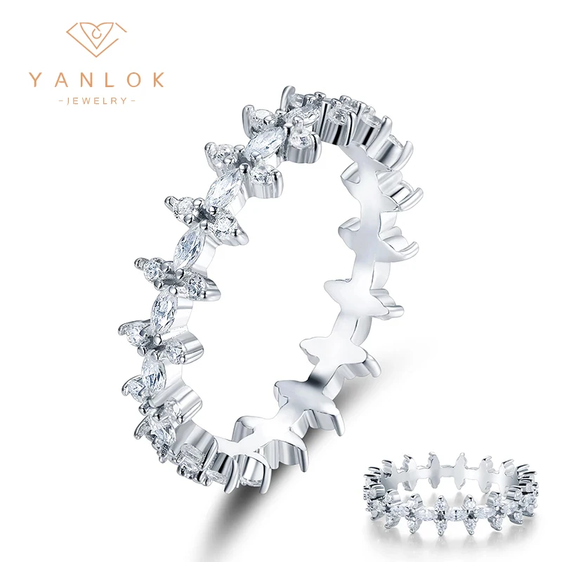 

YANLOK 925 Sterling Silver Sparkling Clear CZ Flower Stars Stackable Finger Rings for Women Wedding Engagement Fine Jewelry