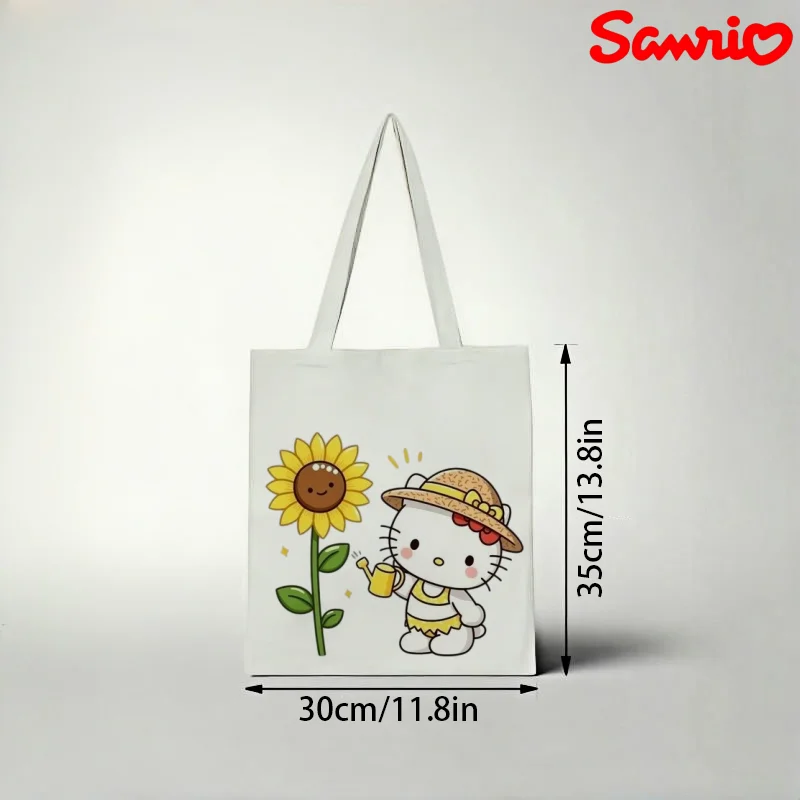 1pc Lovely Hello Kitty Watering Happy Sunflower Fresh Warmtoned Summer Canvas Tote Bag