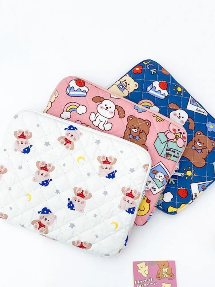 Ins Bear Print Cute Laptop Sleeve Case 11 12 13 13.3 Inch Notebook Bag Tablet Laptops Bag MacBook Accessories Shockproof Cover