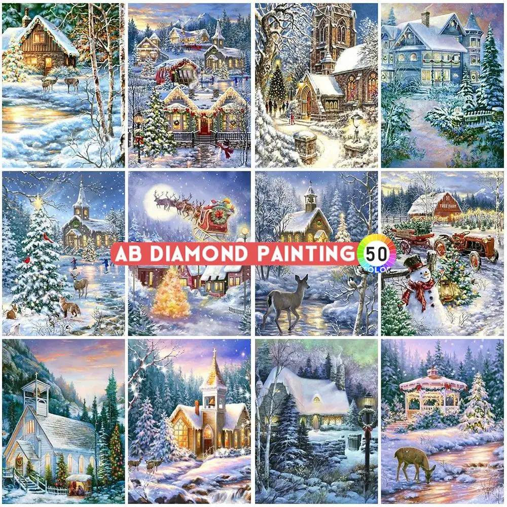 AB Diamond Painting Colorful House Landscape Embroidery New Arrival Mosaic Rhinestone Winter Wall Stickers Home Decor