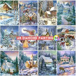 AB Diamond Painting Colorful House Landscape Embroidery New Arrival Mosaic Rhinestone Winter Wall Stickers Home Decor