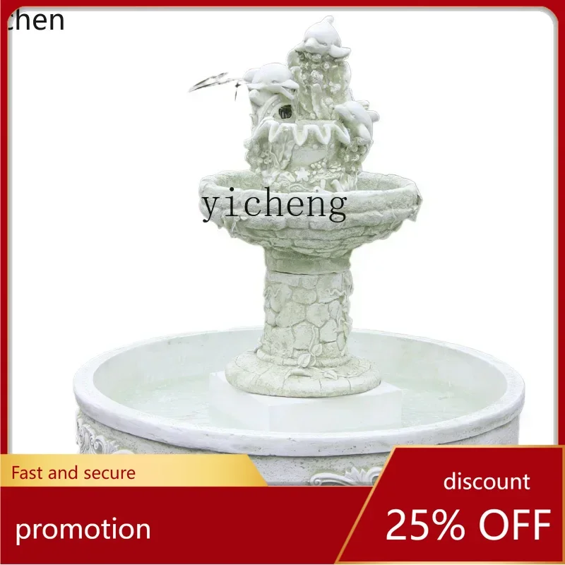 

ZML Flowing Water Fountain Villa Courtyard Garden Mediterranean View Fish Pool Fountain Ornament