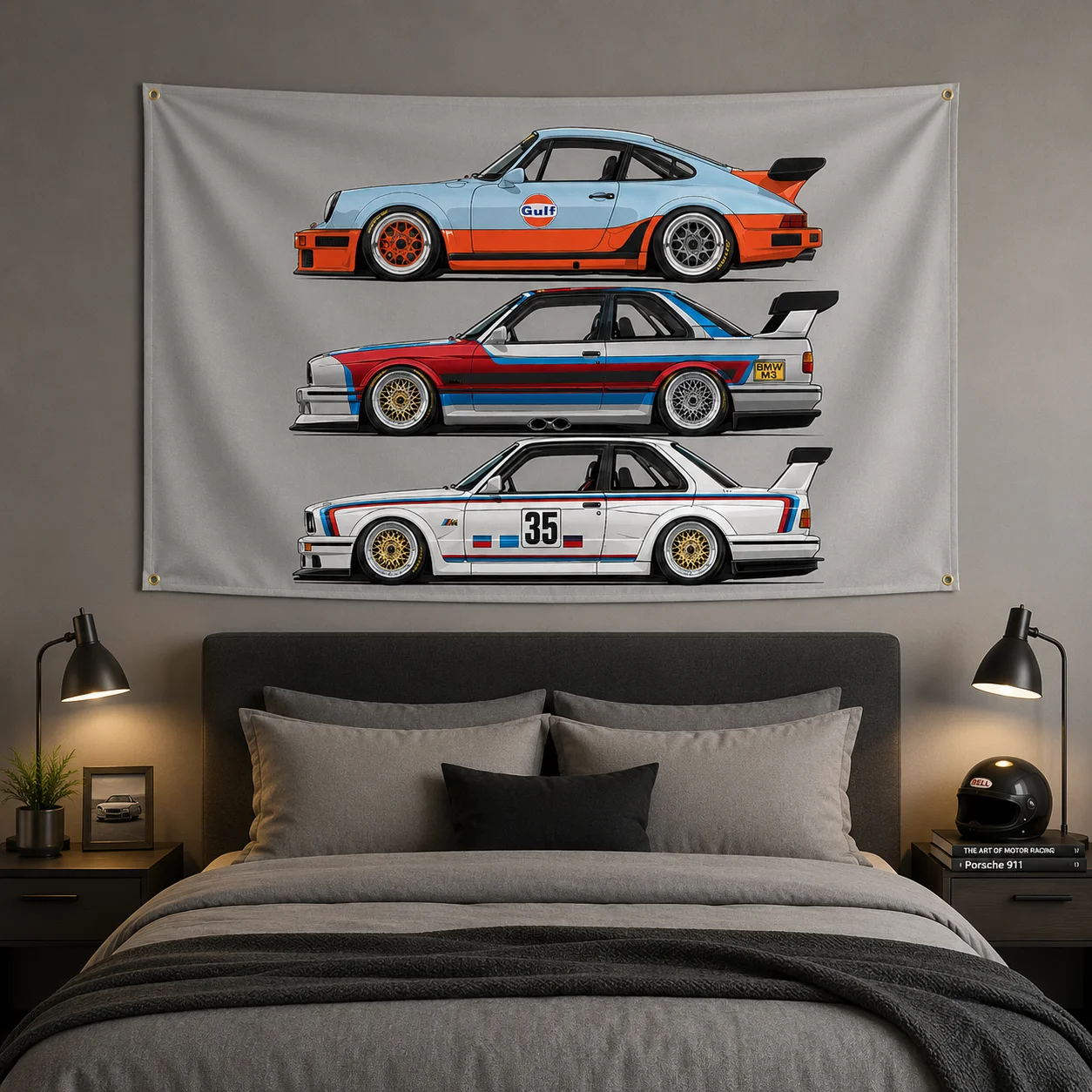Cool Exquisite Cartoon Car Flag Banner Polyester Printed Car Poster Decor for Auto Enthusiasts, Room Decor