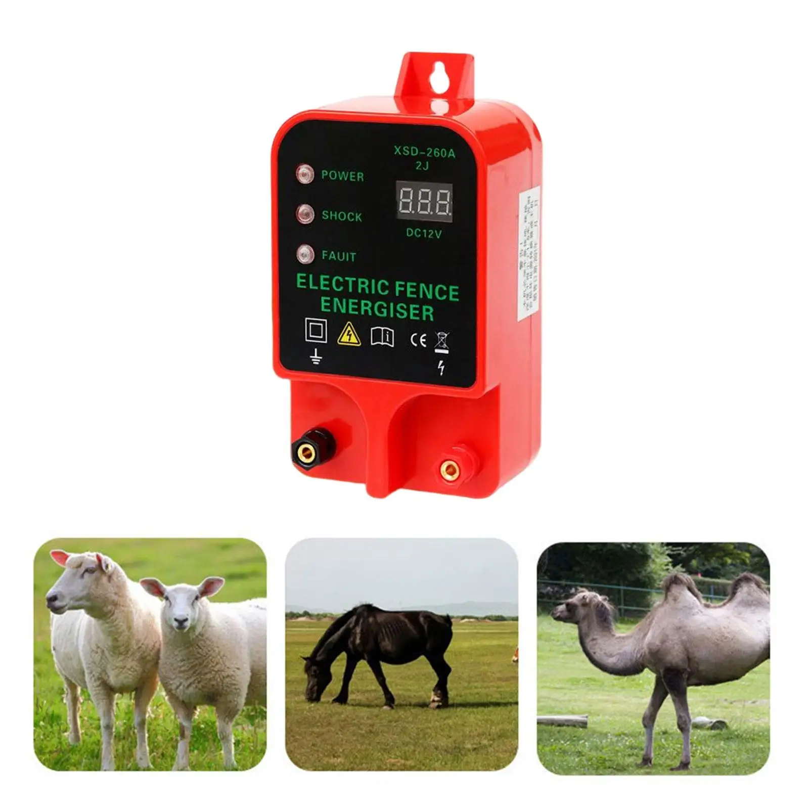 Electric Fence Energizer Controller with Battery Power Clip Connector for US