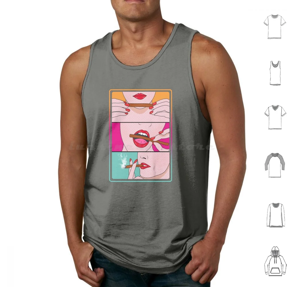 Weed Lady Tank Tops Vest Sleeveless Cartoon Comics Smoking Weed Funny Cool Cute Retro Geek Fun Humor Whimsical Wall Vector