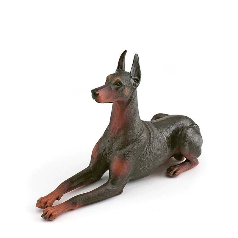 Modelo de perro Doberman sentado realista, adorno de escritorio, decoración del hogar, estatuilla de mascota