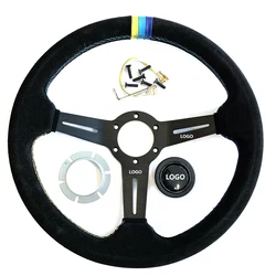 Car Steering Wheel Suede Modified Racing Steering Wheel with Yellow Green Joint