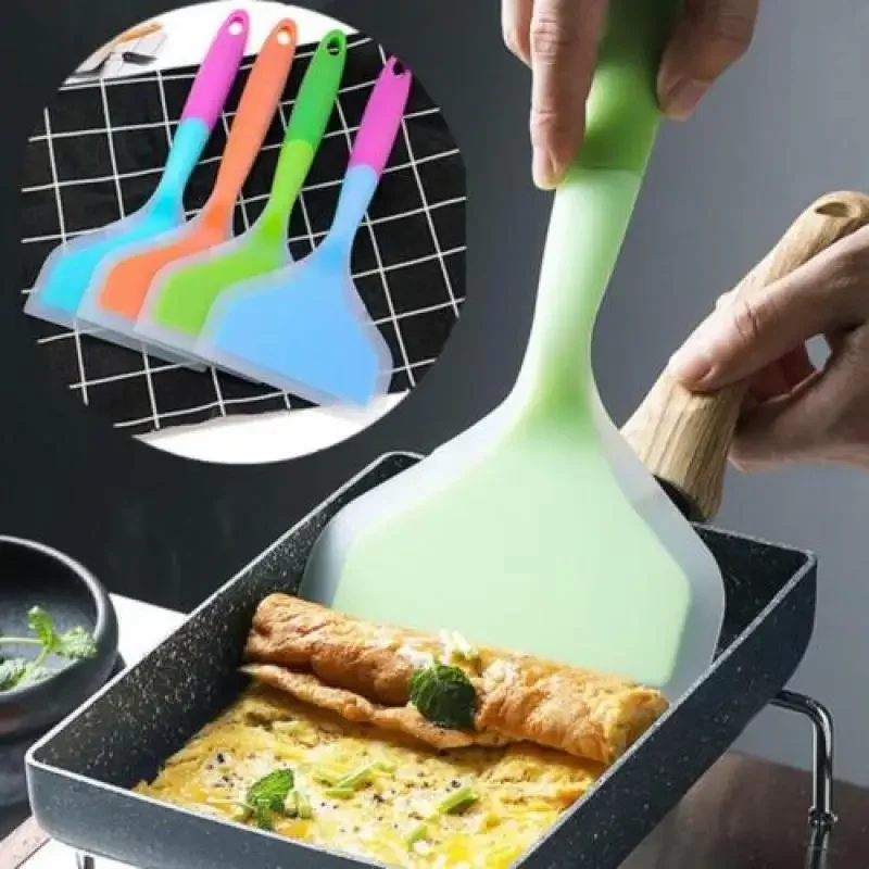 1PCS Large Silicone Shovel Wide Spatula Beef Meat Egg Scraper Pizza Cooking Utensils Kitchen Tools Random Color Non-stick Shovel