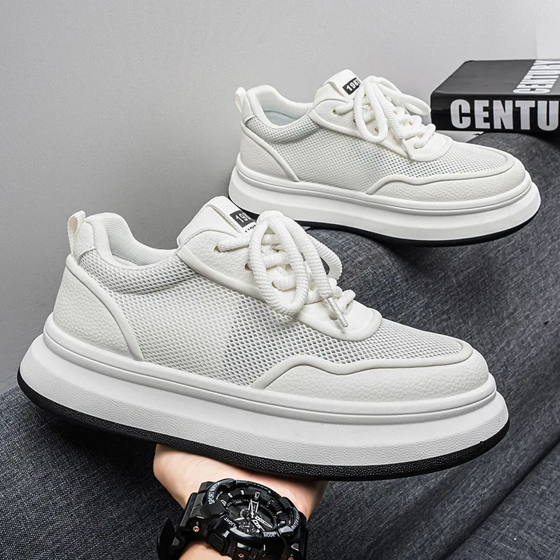 Men's Shoes 2026 New Breathable Mesh Shoes Fashion Platform Sneakers Summer Hollowed-out Casual Shoes Thick Soled Board Footwear