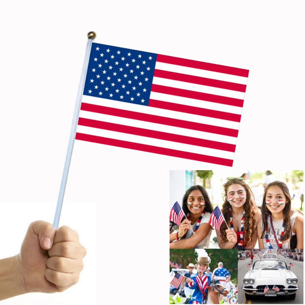 

100 Pcs Hand-cranked Flag Souvenir Flags Small US American Stick Waving Handheld