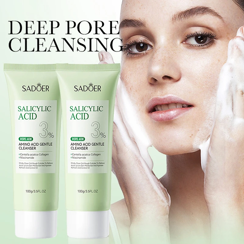 1/2 Uds SADOER ácido salicílico limpiador Facial espuma de lavado de cara limpiador Facial hidratante limpieza Facial productos para el cuidado de la piel