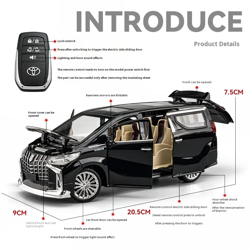 Authorized Version 1:24 Toyota Alphard Alloy Model Toy Car Metal Electric doors Opened Sound Light Models collection Boys‘ Gift