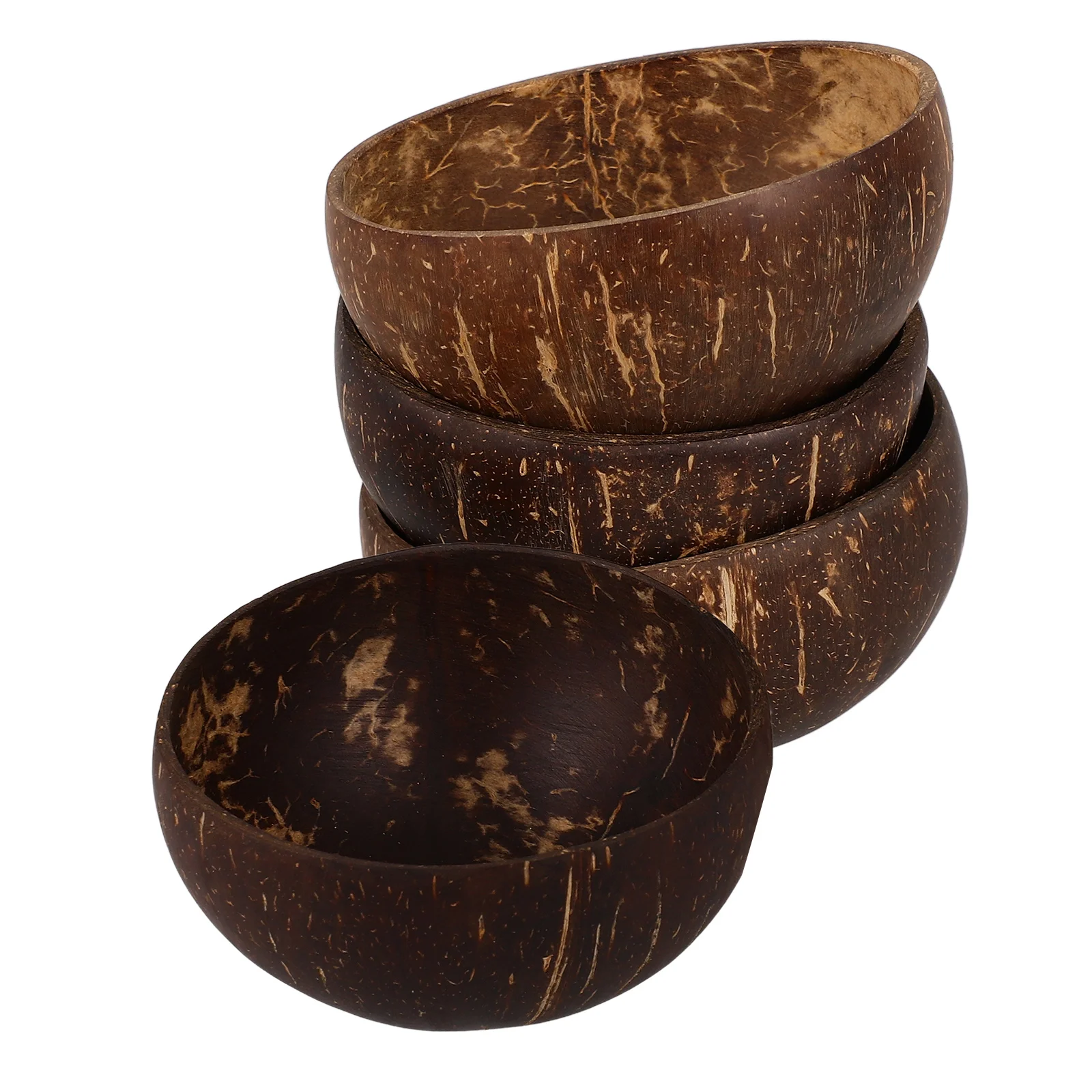 

4 Pcs Coconut Shell Natural Wood Salad Bowls Small Size Stable Base Coconuts Food Bowls Beach Party Decorative Kitchen Bar Home