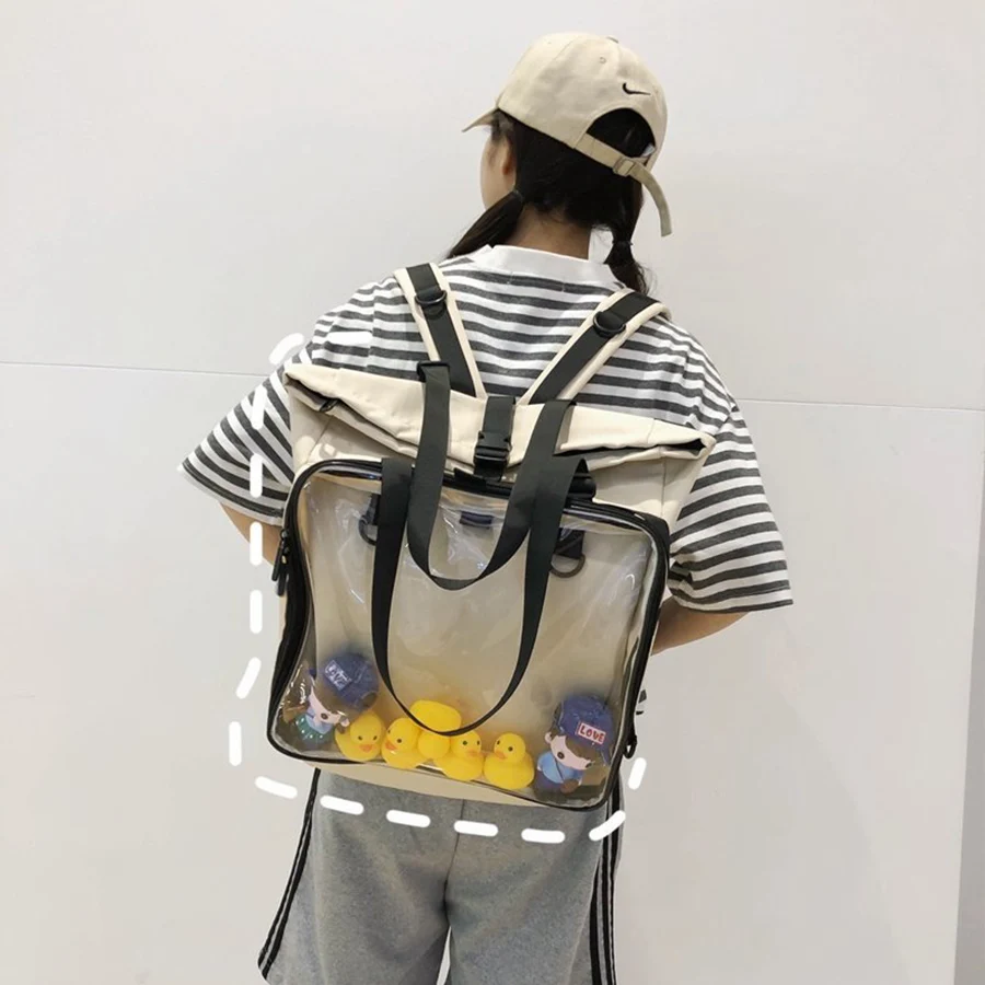 Classic ItaBag Shoulder Black Backpacks Japanese Transparent Canvas Soft Girls/Boys Lovely Clear Ita Bag Daily Shopping Rucksack