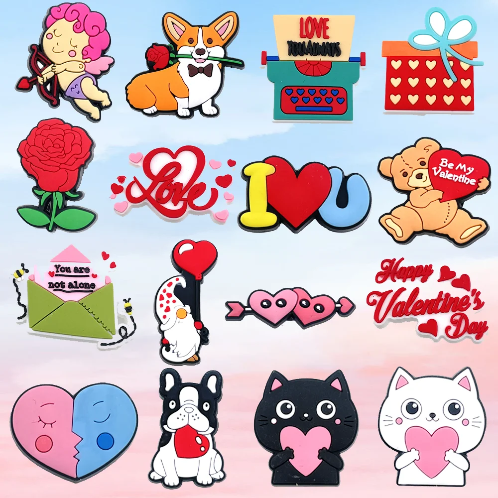 3/16PCS PVC Valentinstag Schuh Charms Zubehör Schnalle Fit Armbänder Schuh Charms Dekoration