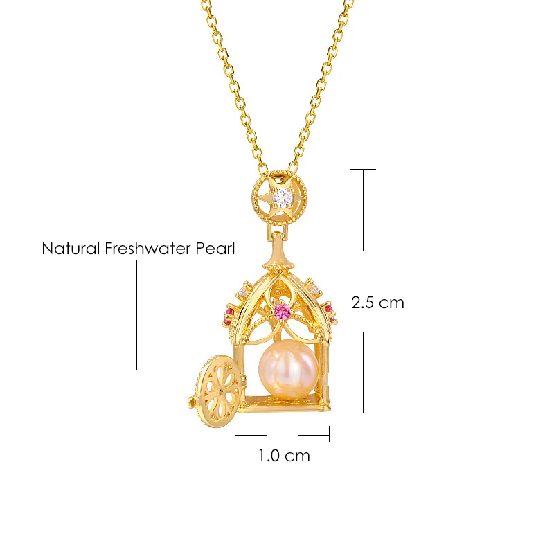 LAMOON Natural Freshwater Pearl Necklace For Women Vintage Hollow Cage Star Pendant S925 Silver K Gold Plated Brithday Gift