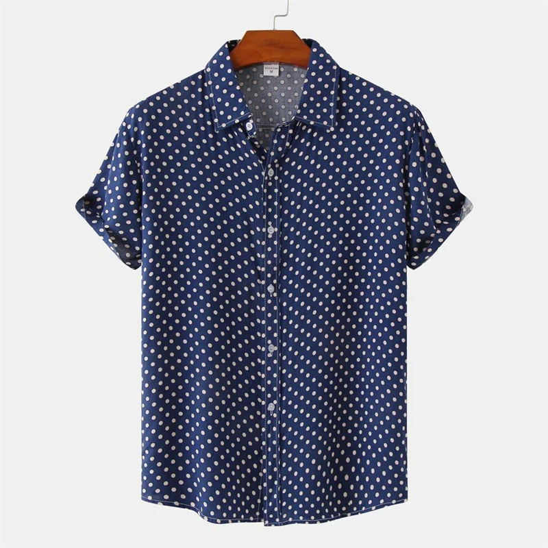 New Solid Colored Dots Hawaiian Shirt Men Casual Short Sleeves Summer 3d Printed Button Blouse Tops Party Street Button Shirts