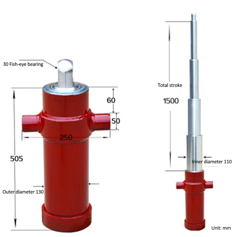 small telescopic hydraulic ram cylinder hollow jack single acting for mini 7 t to 12 ton trailer eagle binotto penta hyva hys