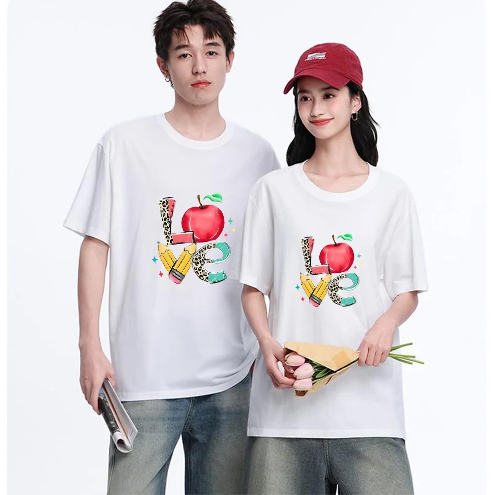 Love Apple Pencil Leopard Print T Shirt Cotton S-XXL Personalized Custom Casual Short Sleeve Tee Aesthetic Graphic Top Unisex Fi