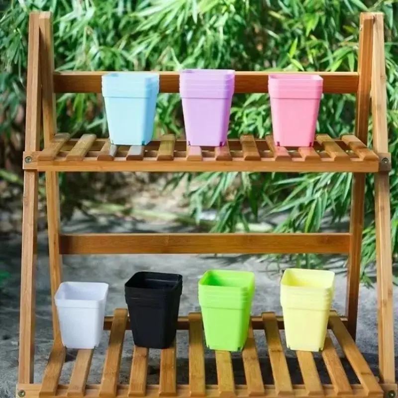 7Pcs Thick Plastic Succulent Plant Pots With Trays Candy Color Mini Flower Planters For Home Office Desktop Garden Random Color