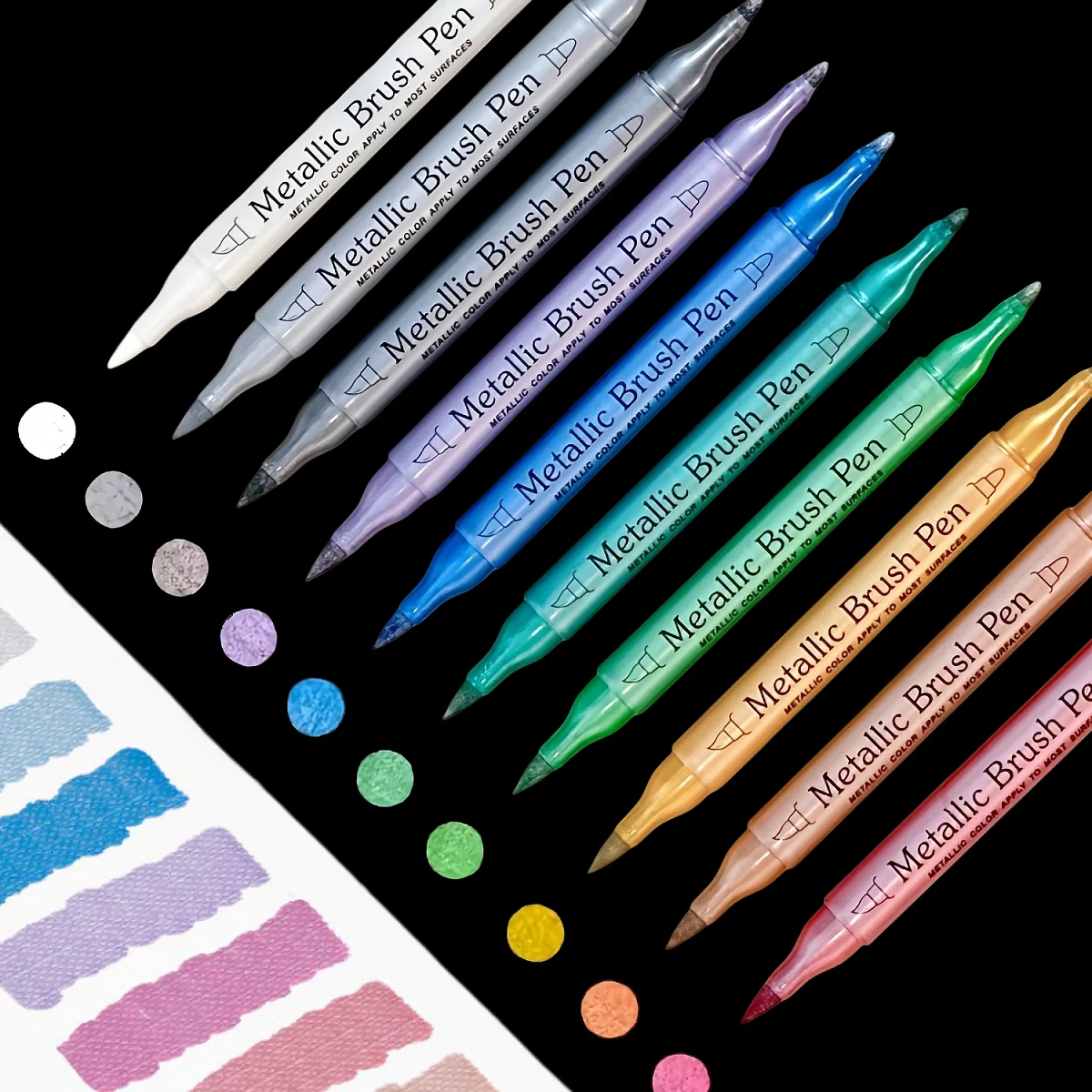 

10Pcs Metallic Dual-Tip Brush & Fine Point Markers Set, No Bleeding, Oil-Based Ink for DIY Scrapbooking Glass Ceramic Art
