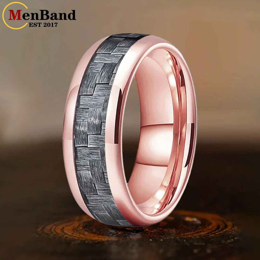 MenBand 4/6/8mm Tungsten Ring for Men Women Engagement Wedding Band Grey Carbon Fiber Inlay Dome polishing Comfort Fit