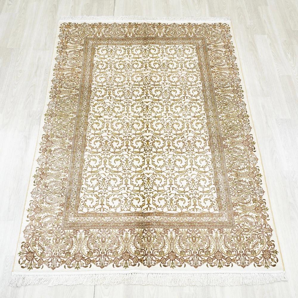 122x183cm White Handmade Silk Persian Carpet Classy Home Decoration Rug (TJ648A)