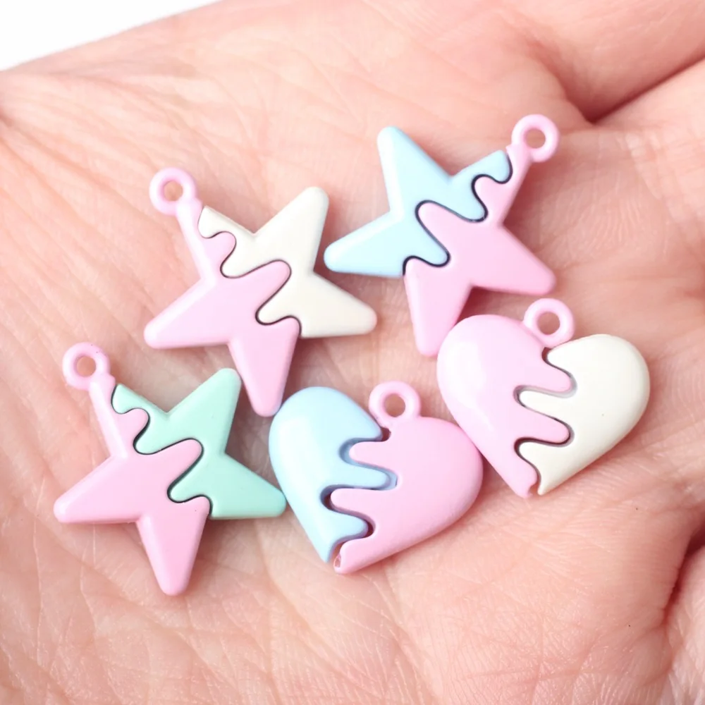 10pcs Alloy Charms Splice Color Stars Heart Shape Pendant For Earring Necklace Jewelry Making DIY Handmade Ornaments Accessories