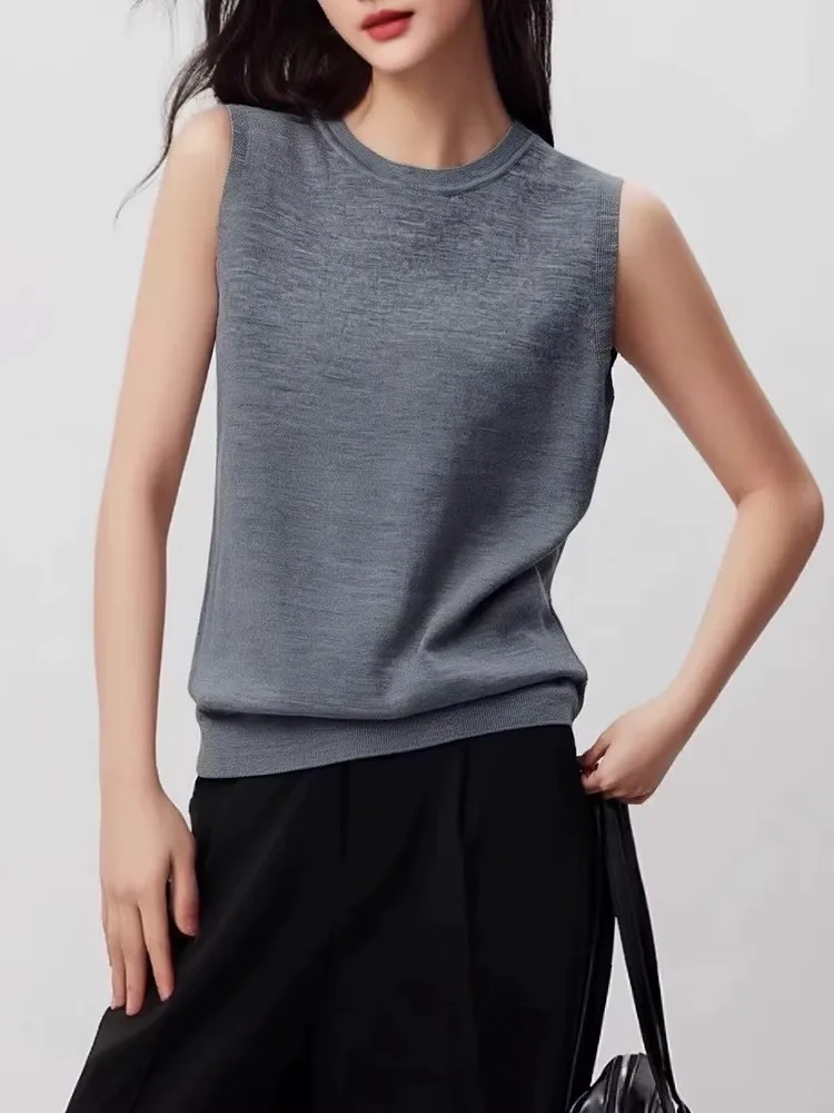 

Premium Spun Yangzi Yarn Knitted Vest Women's Inner Spring Summer Loose Meat Concealing oulder round Ne Svel Base S...