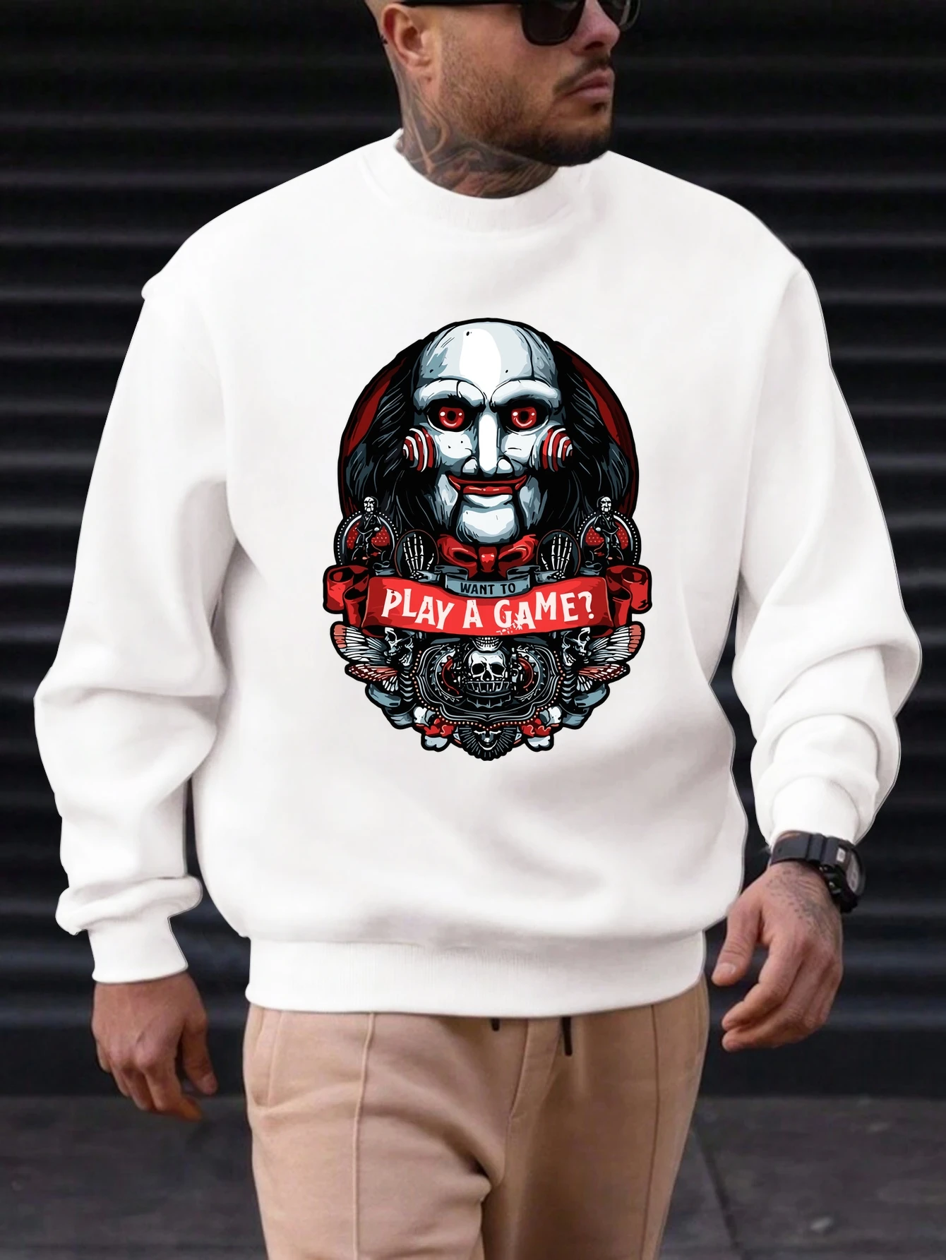 

2025 New Men's Crewneck Sweatshirt Soft Trendy Fit PLAY A GAME Pattern Print Round Neck High Quality Fashion Casual Daily Top