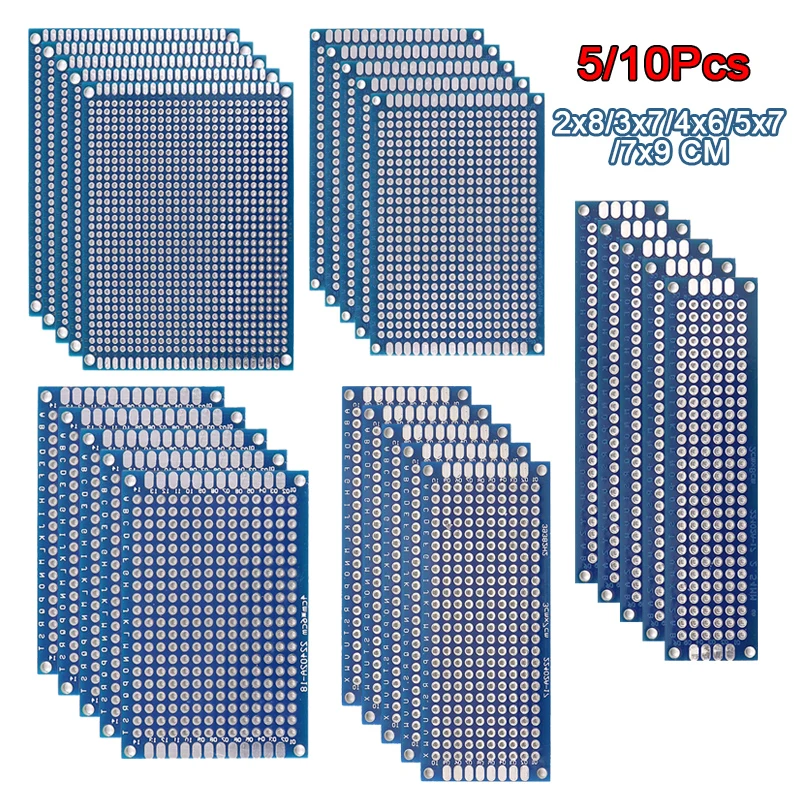 PCB 보드 프로토 타입 보드, DIY 납땜 프로젝트용 양면 회로 기판, 파란색, 2x 8, 3x 7, 4x 6, 5x 7, 7x9cm, 5 개, 10 개