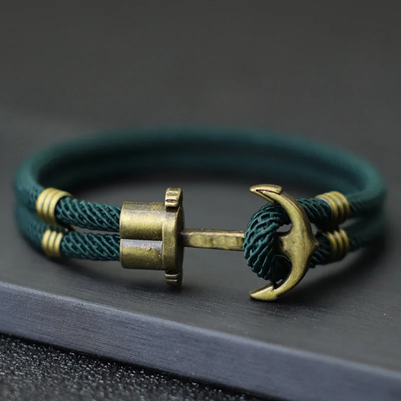 Pulsera de pirata Vintage para hombre, Brazalete Punk de bronce, pulsera de supervivencia al aire libre, regalo para él, cuerda de doble seguridad