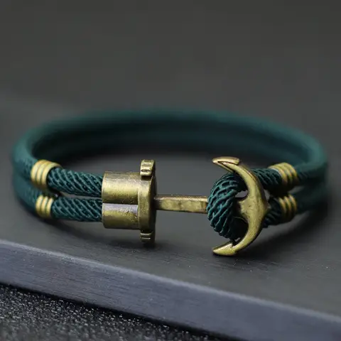 빈티지 해적 팔찌 남자 청동 펑크 Braclet 야외 생존 Braslet 그를위한 선물 더블 안전 로프 Brazalete Pulseras
