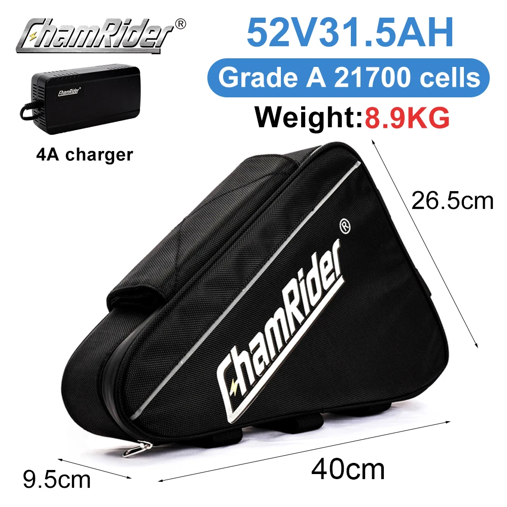 ChamRider 48V 45AH 48AH Dreieck Ebike Batterie Elektrofahrrad 52V 21700 Zelle 72V 60V 20AH 30AH 50A BMS Riesige Kapazität 1000W 2000W 7