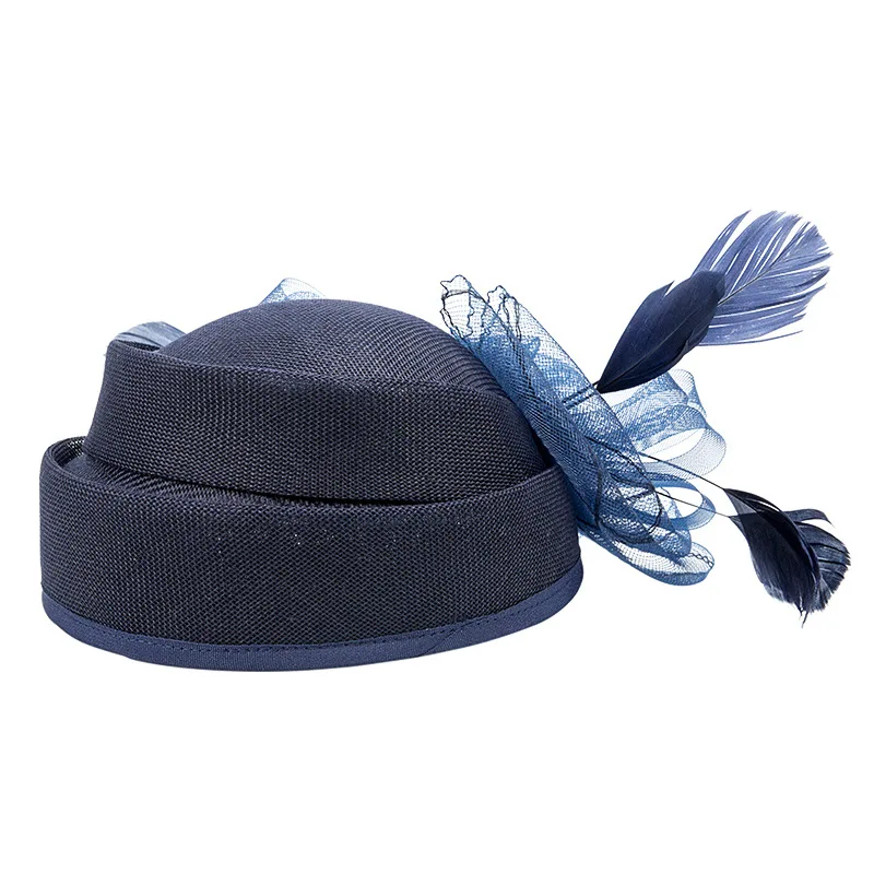 

Elegant Mini Fascinator Hat Women Mesh Flower Feather Wedding Hat Headpiece French Style Banquet Church Cocktail Hat Headdress