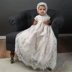 Heirloom Luxury Infant Girls Baptism Dress Christening Gown Lace Short Sleeves Baby Girls Boys Long Christening Gown 0-24M