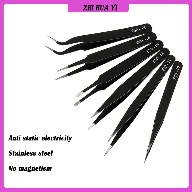 ESD Anti-Static Stainless Steel Tweezers Set Maintenance Repair Tool Kit Anti Static Model Making Tool Hand Tool Set Twizers Set