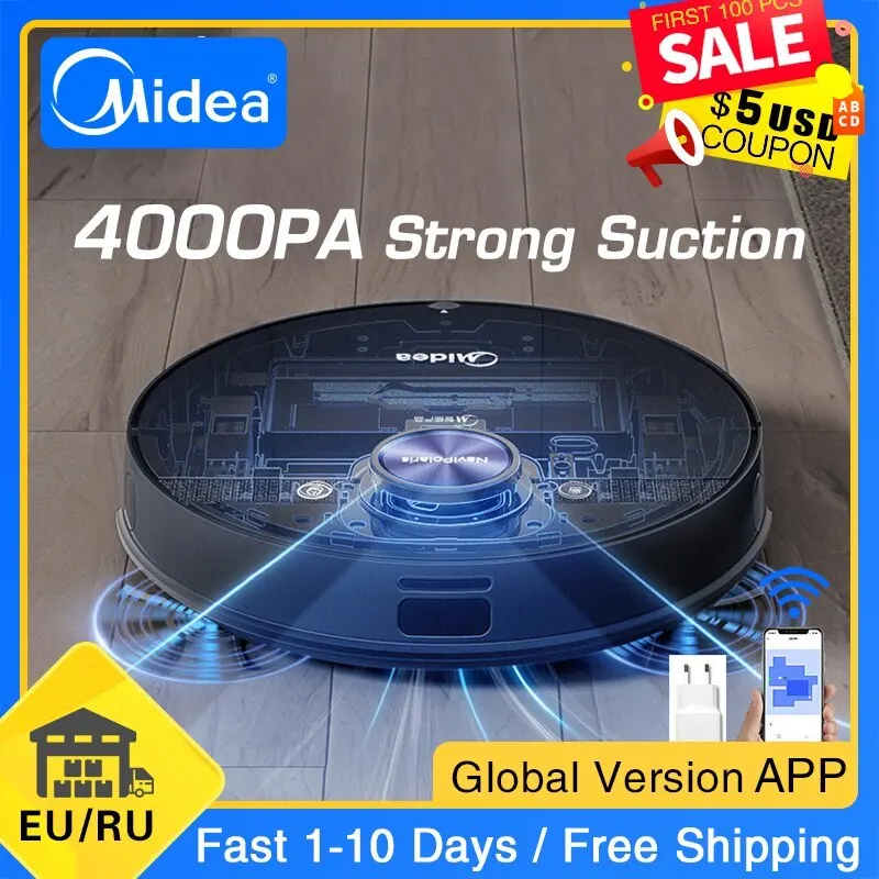 Midea-ロボット掃除機m7,家庭用掃除機,吸引4000Pa,自動充電,モップ,集塵機,インテリジェントな計画,長い寿命