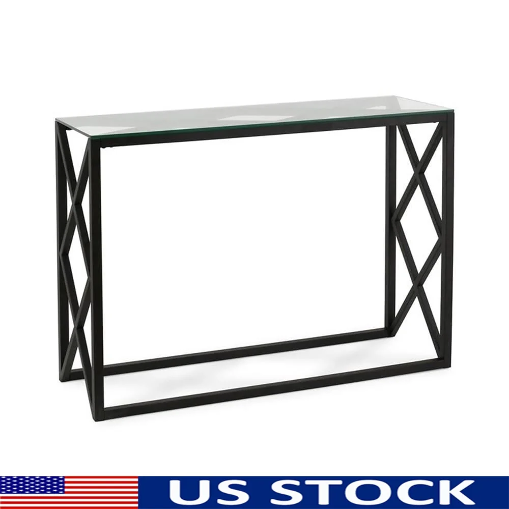 

Modern Rectangular Console Table with Tempered Glass Top Sturdy Metal Frame Easy Assembly Indoor Furniture Entryway or Living