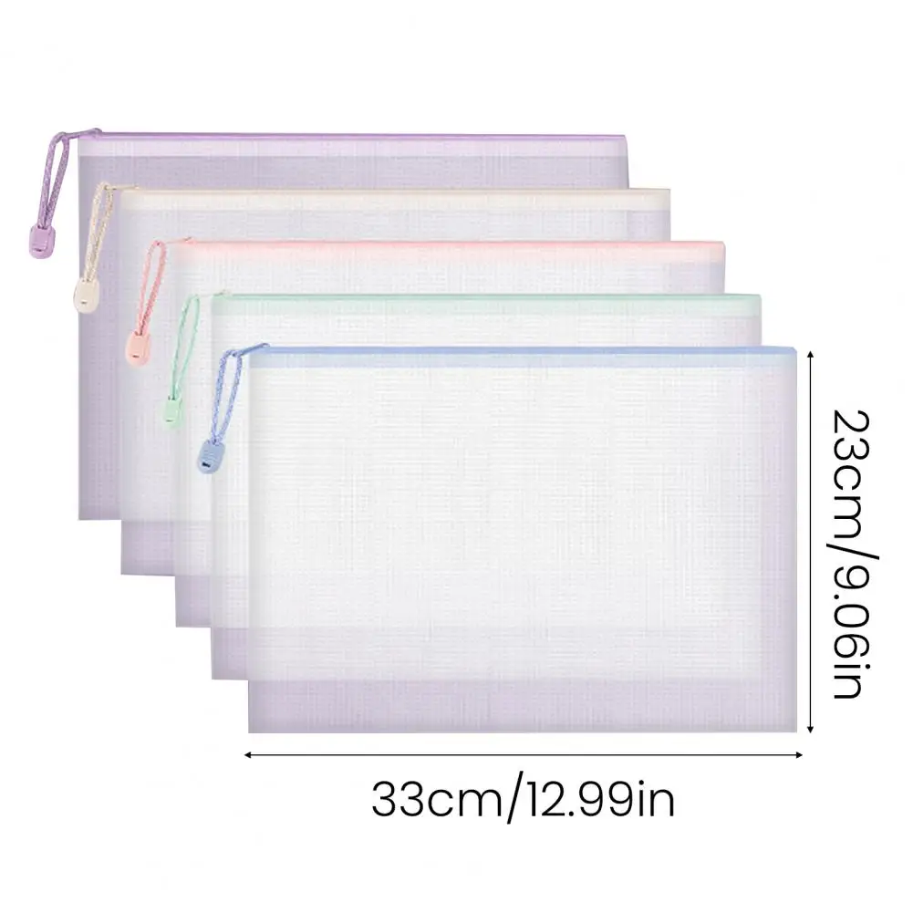 Bolsa de malha de capacidade à prova d'água, bolsa com zíper de malha a4 para organização de viagens de escritório, bolsas de documentos de plástico para material escolar