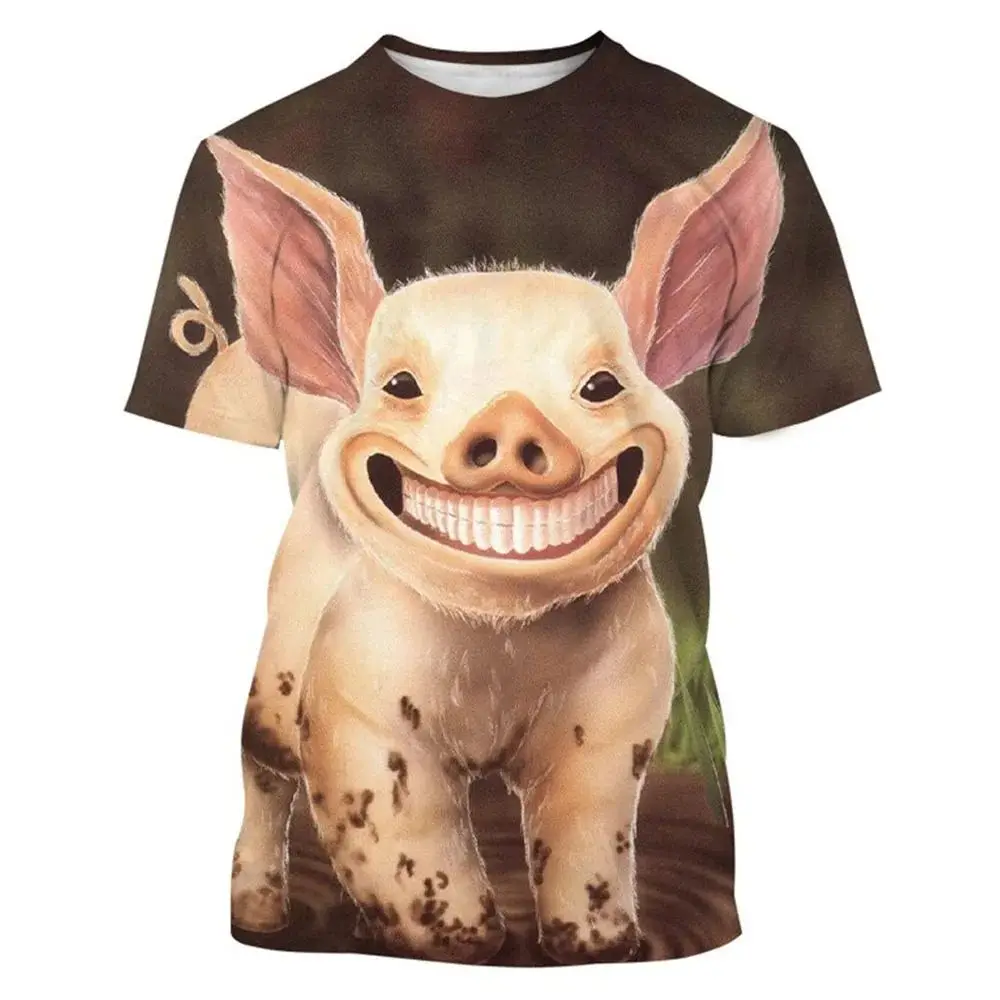 Men\'s Summer O-Collar Short Sleeve 3d Printed Pet Pig Fun Fashion T-Shirt Street Personality Trend Plus Size Casual Loose Top