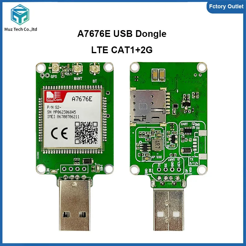 

SIMCOM A7676E Module USB Dongle LASE LTE CAT1+4G+2G+LTE450M+Voice Module breakout kit With FPC Antenna