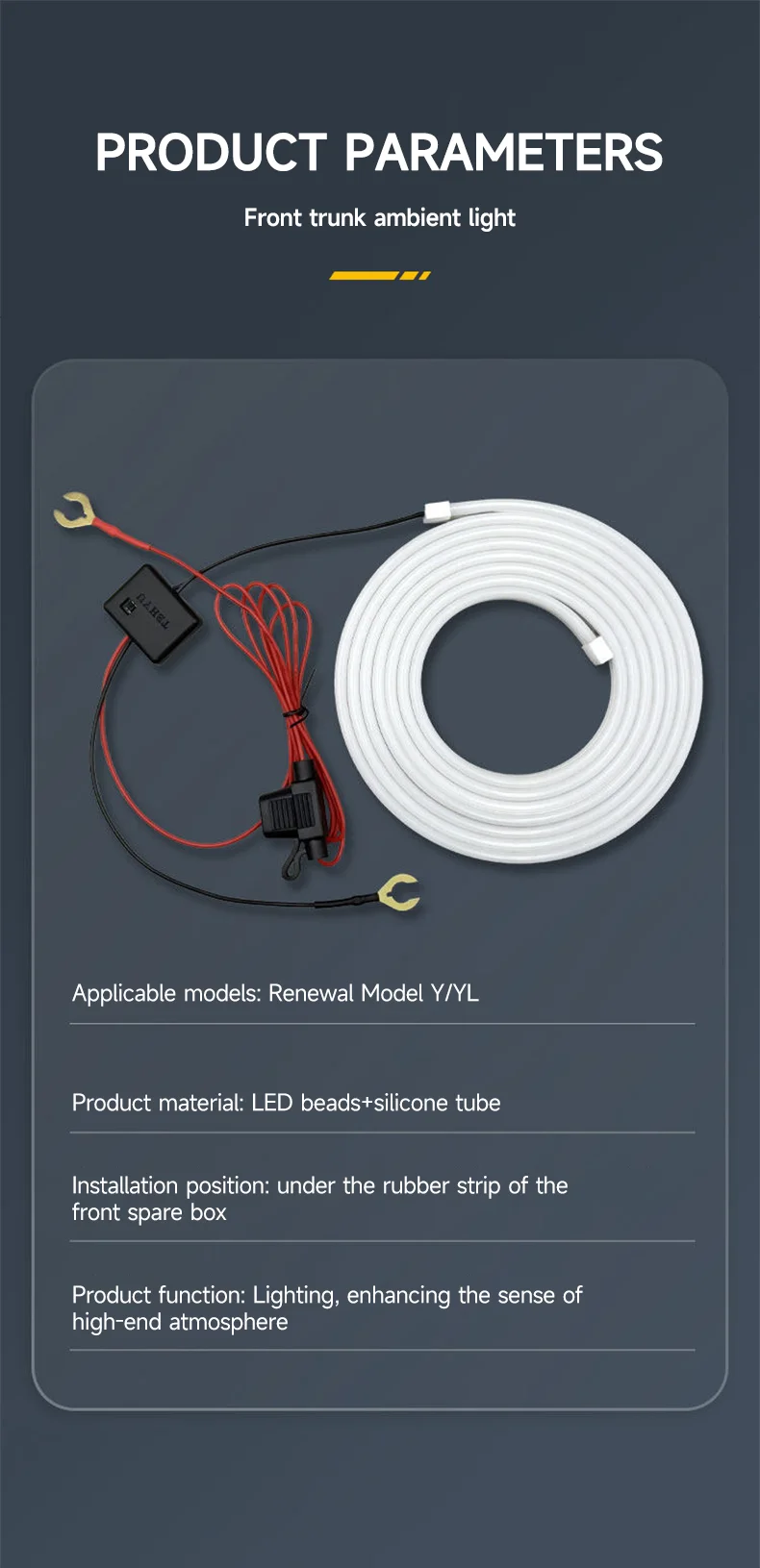 Frunk-Lichtleiste für Tesla Model Y/YL Juniper Vorderkofferraum LED-Innenbeleuchtung Dekorative Campingbeleuchtung Zubehör – Detail 19