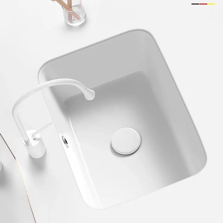 Deepened flat bottom under the table basin embedded, wash basin single basin ceramic square face pool