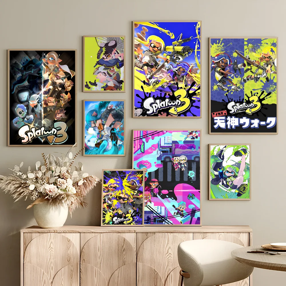 Game Splatoon Vintage Posters Sticky Retro Kraft Paper Sticker DIY Room Bar Cafe Kawaii Room Decor