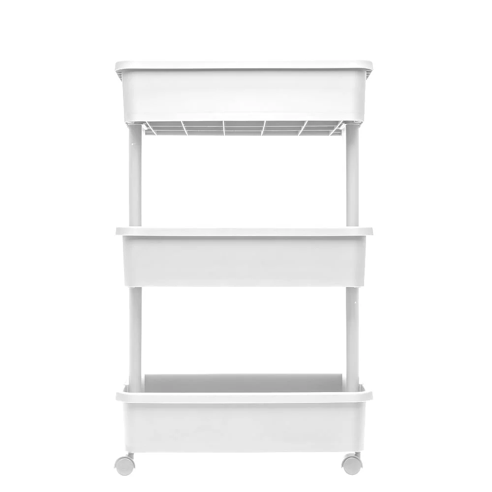 3-Tier Rolling Laundry Cart Lightweight Plastic Storage Organizer with Smooth Rolling Wheels Home Office Use