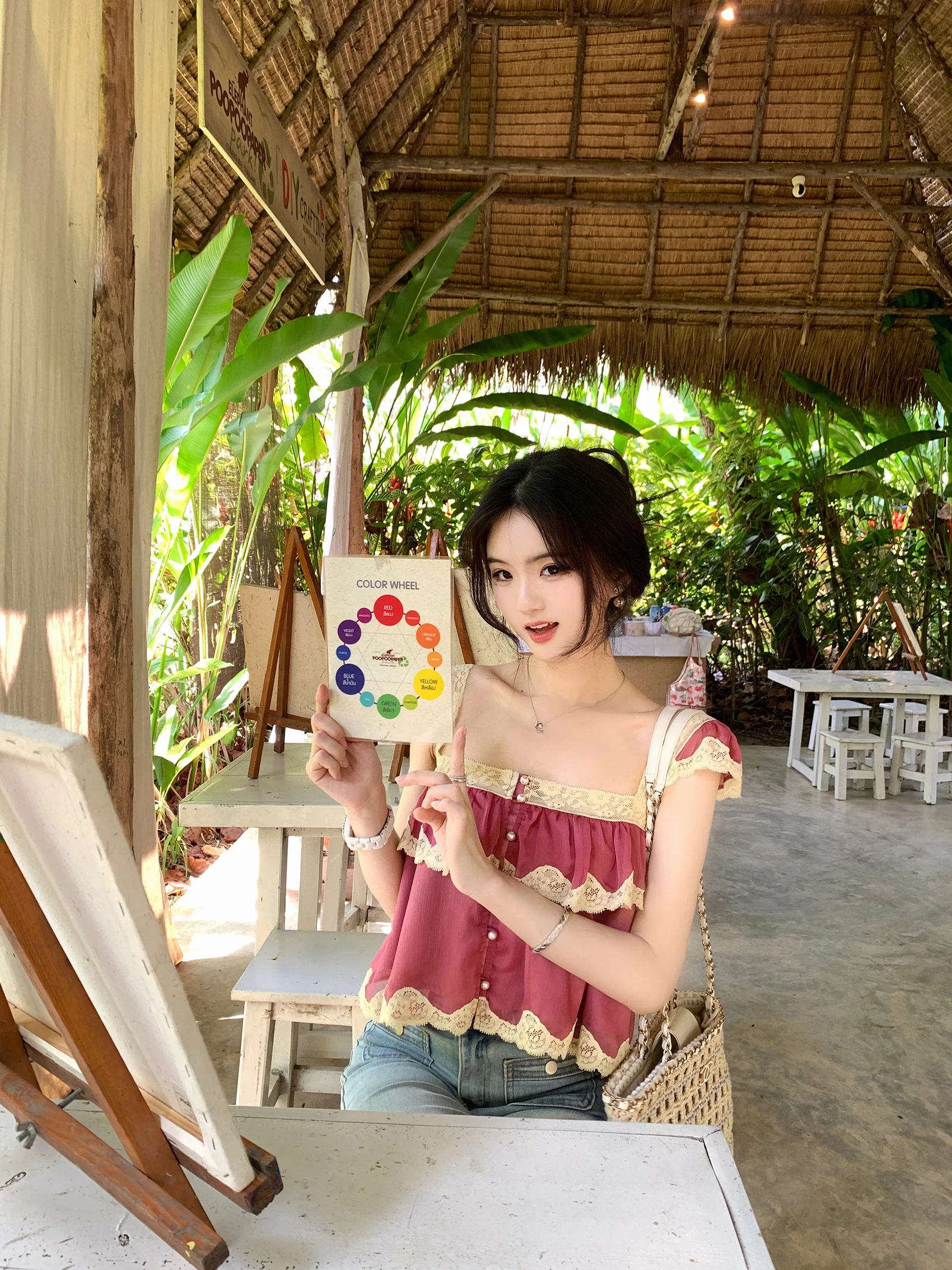 

Famouswang Spring New Retro Lace ter Ne Vest Chiffon Top Bright Vaion Sle Women's Faion Loose Fit ort Sve