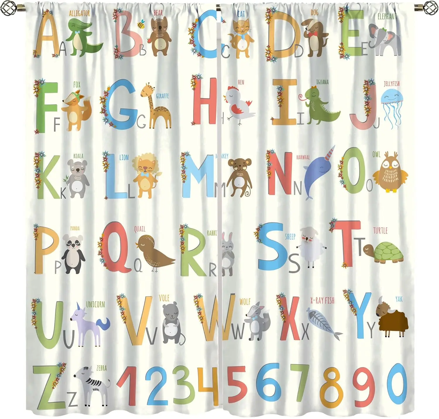 

Cartoon Animal Alphabet Curtains Kids Education Cute Zoo ABC Learning Window Treatments for Bedroom Nursery Room Classroom