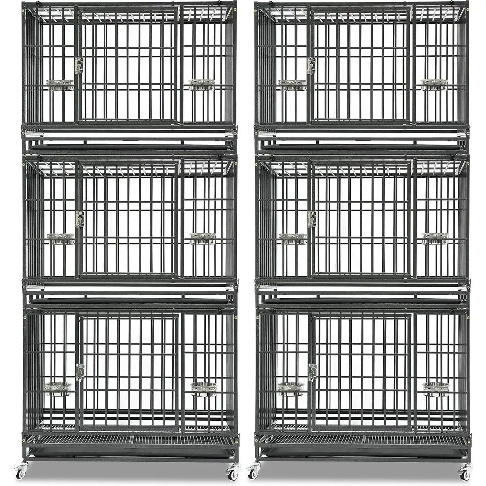 

37 Inch Three-Tier Dog Crate with Lockable Wheels, Removable Tray, Suitable for Medium/Small Dogs, Indoor Use